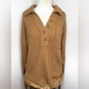 New In Sweater Collared Ribbed Textured Oversized In Camel